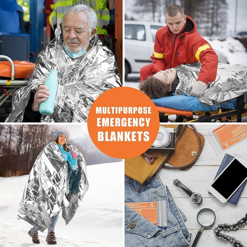 QIO CHUANG Emergency Mylar Thermal Blankets -Space Blanket Survival kit Camping Blanket (Pack of 6). Perfect for Outdoors, Hiking, Survival, Bug Out Bag ，Marathons or First Aid
